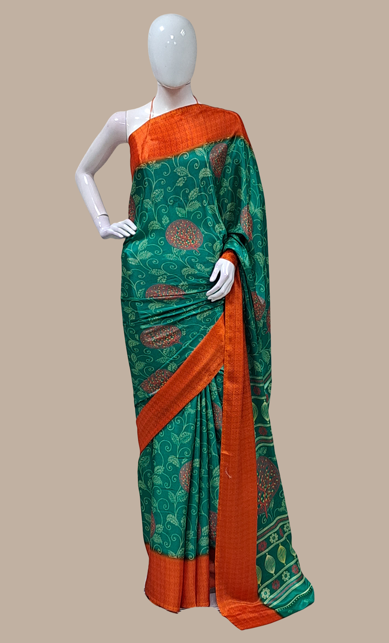 Deep Green Printed Sari