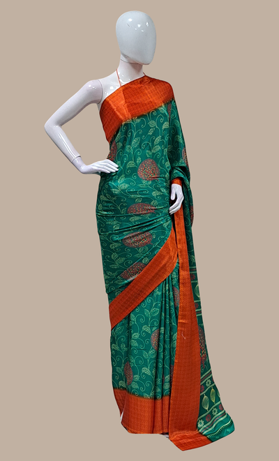 Deep Green Printed Sari