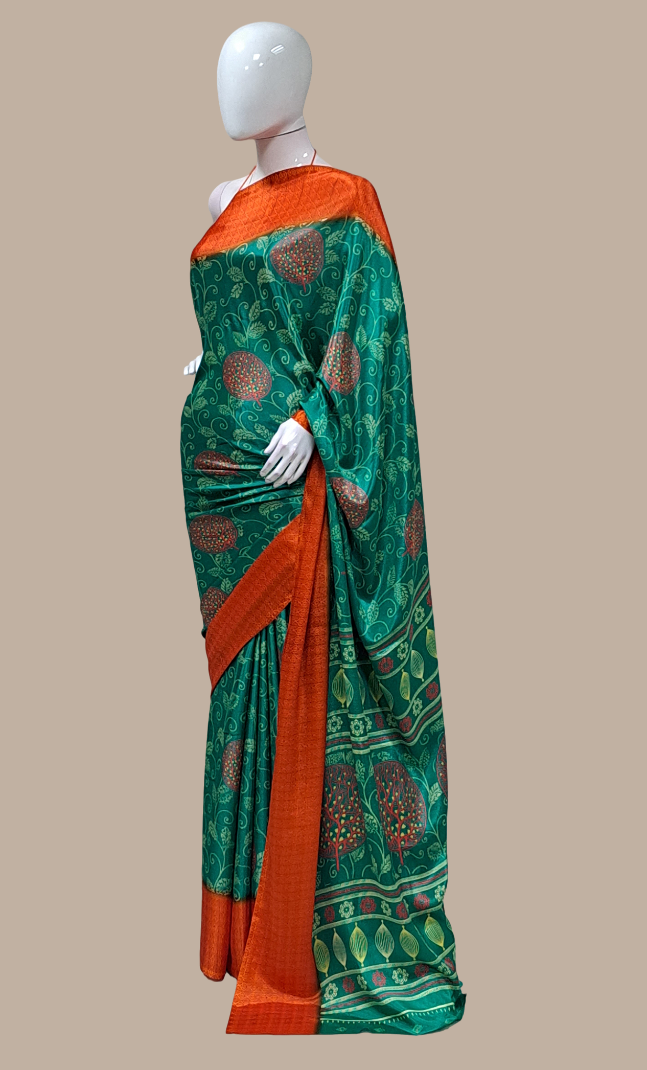 Deep Green Printed Sari