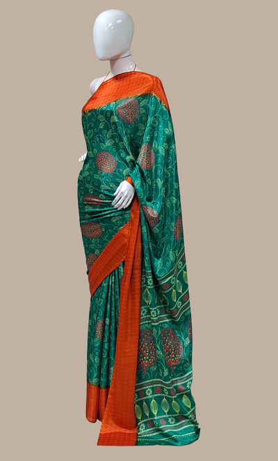 Deep Green Printed Sari