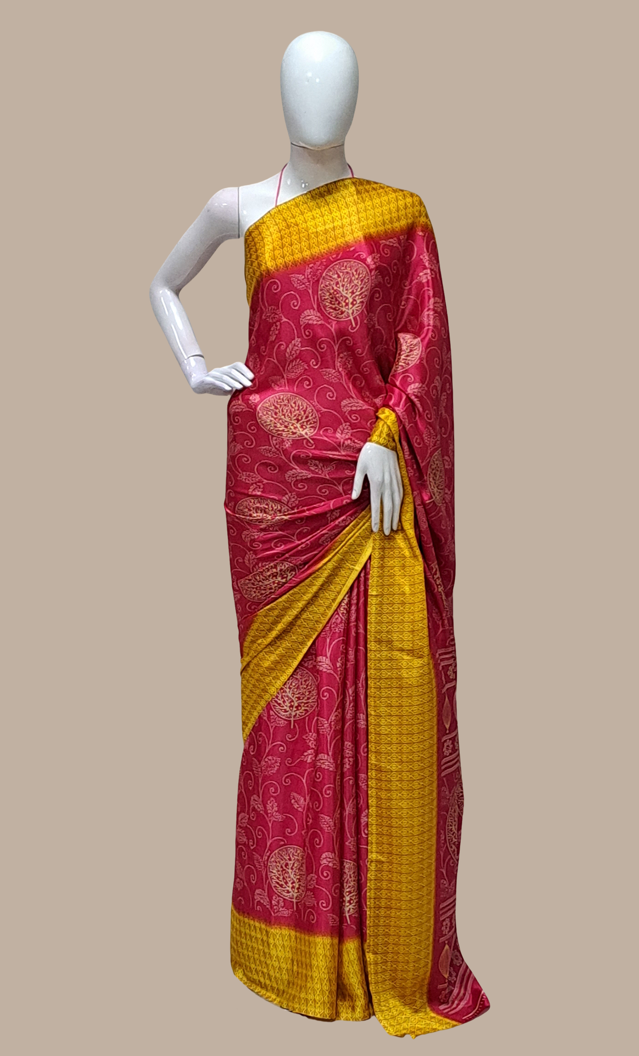 Deep Cerise Printed Sari