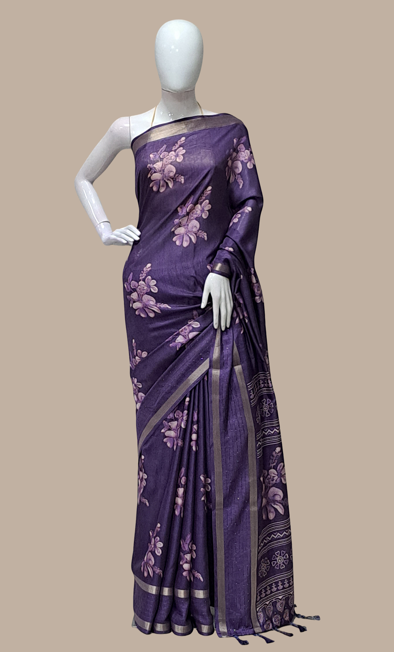 Deep Purple Printed Sari