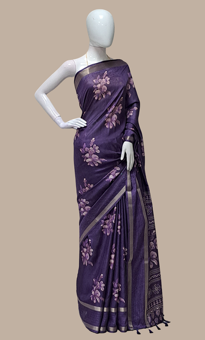 Deep Purple Printed Sari