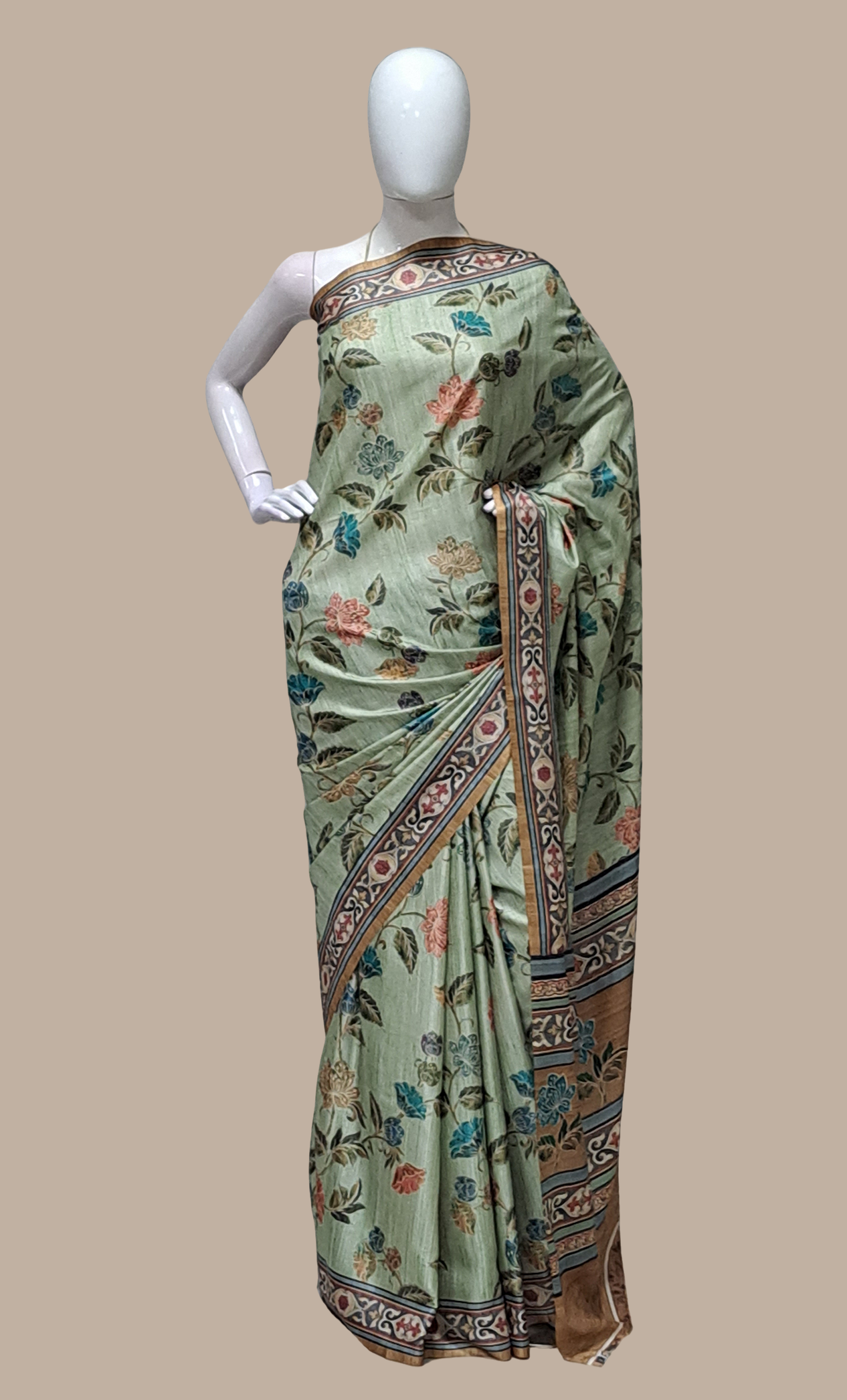 Mint Green Printed Sari