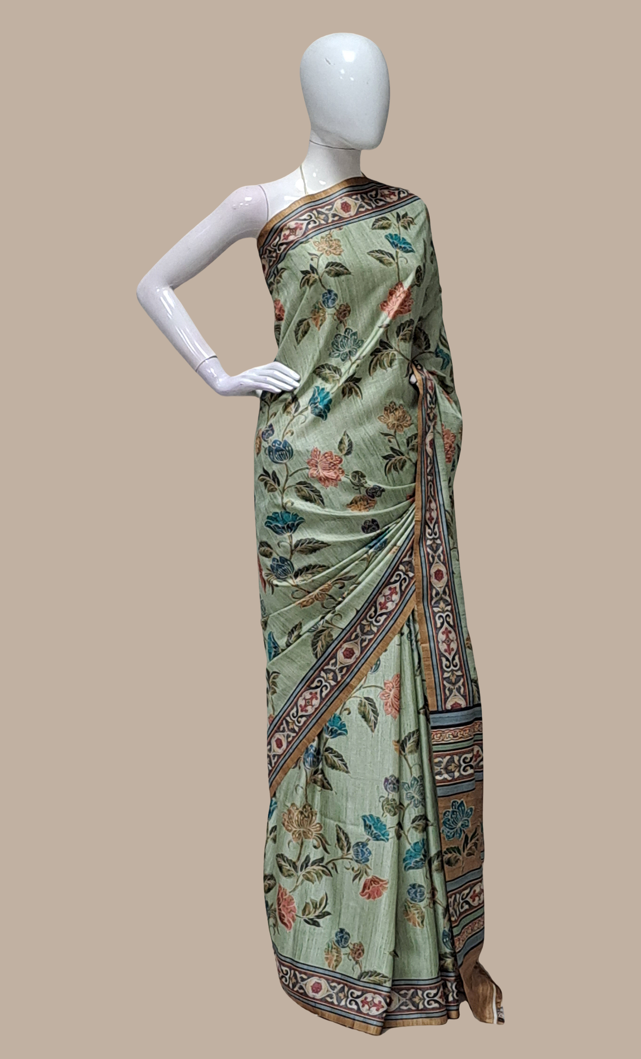 Mint Green Printed Sari