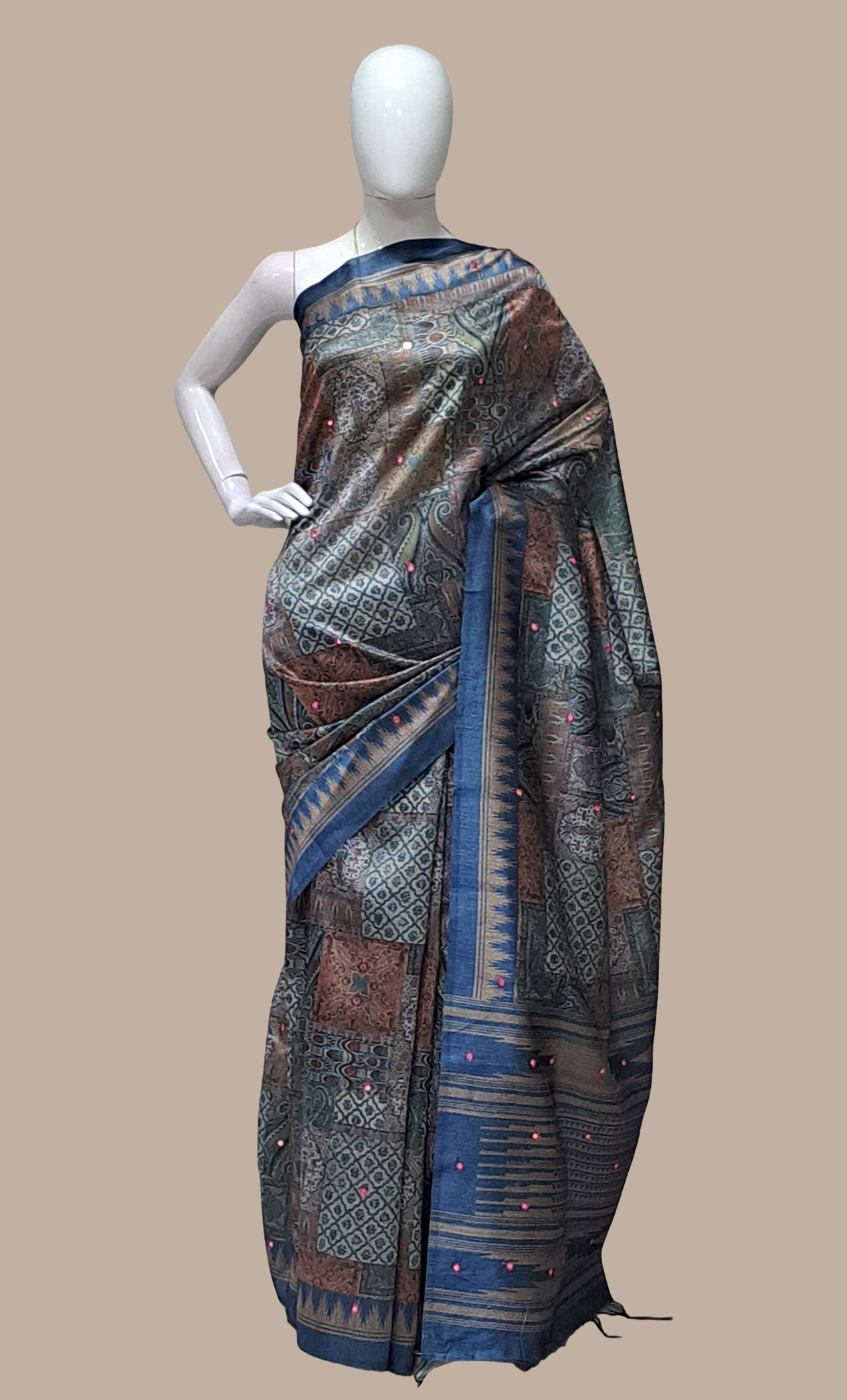 Navy Printed Sari