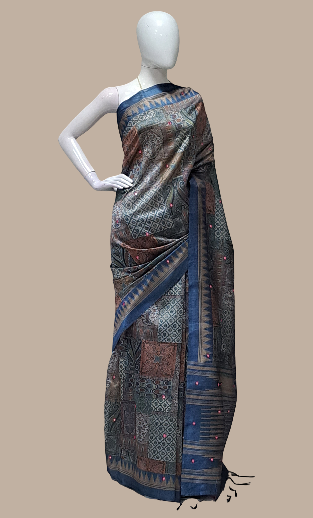 Navy Printed Sari