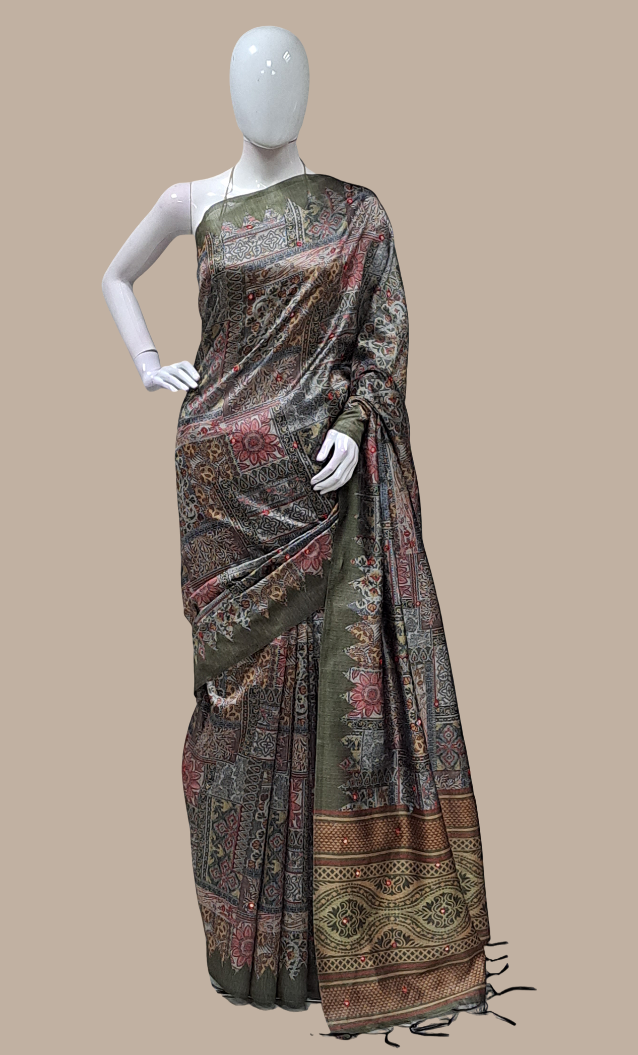 Olive Printed Sari