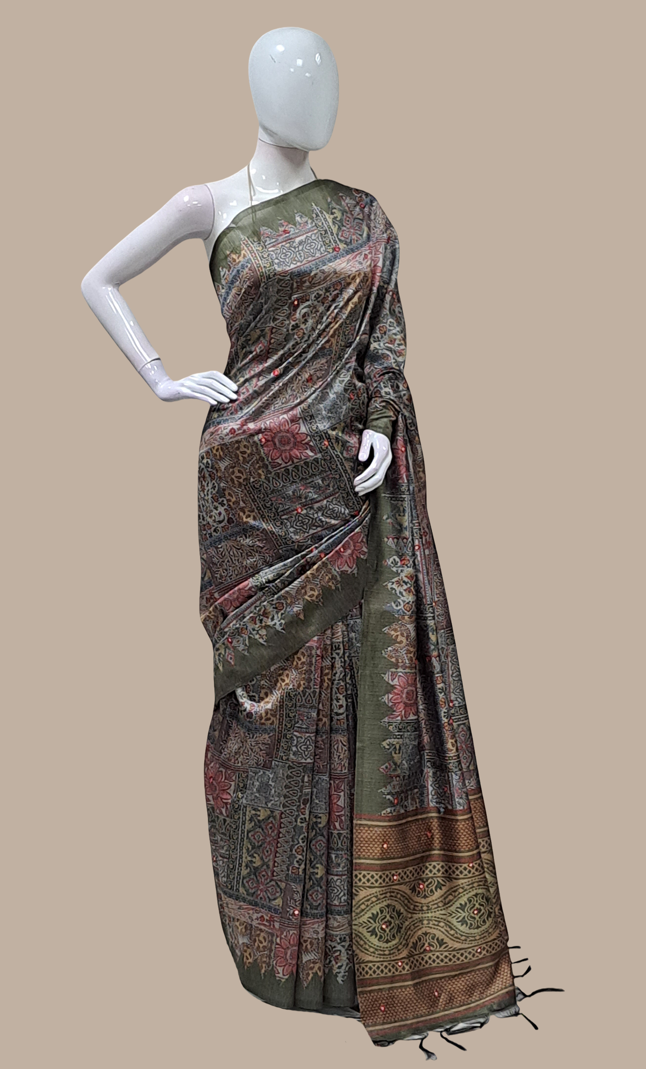 Olive Printed Sari