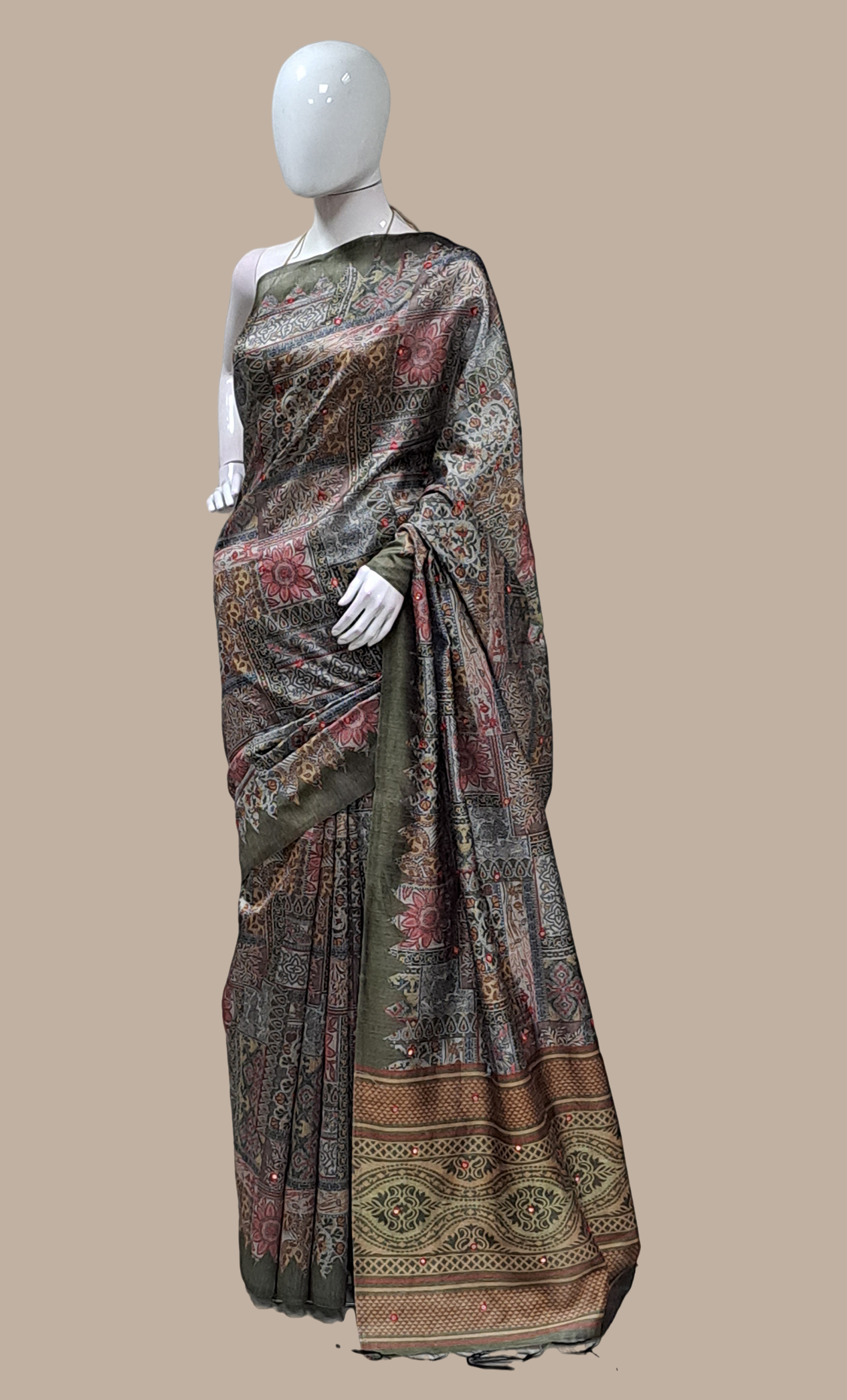 Olive Printed Sari