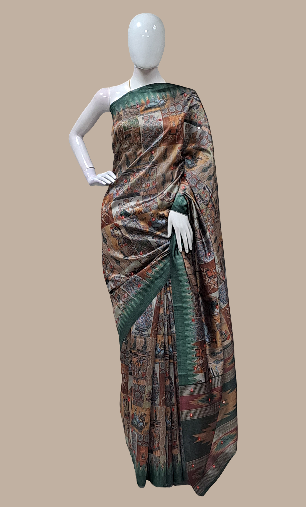 Deep Green Printed Sari