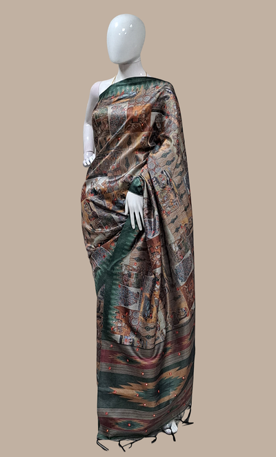 Deep Green Printed Sari