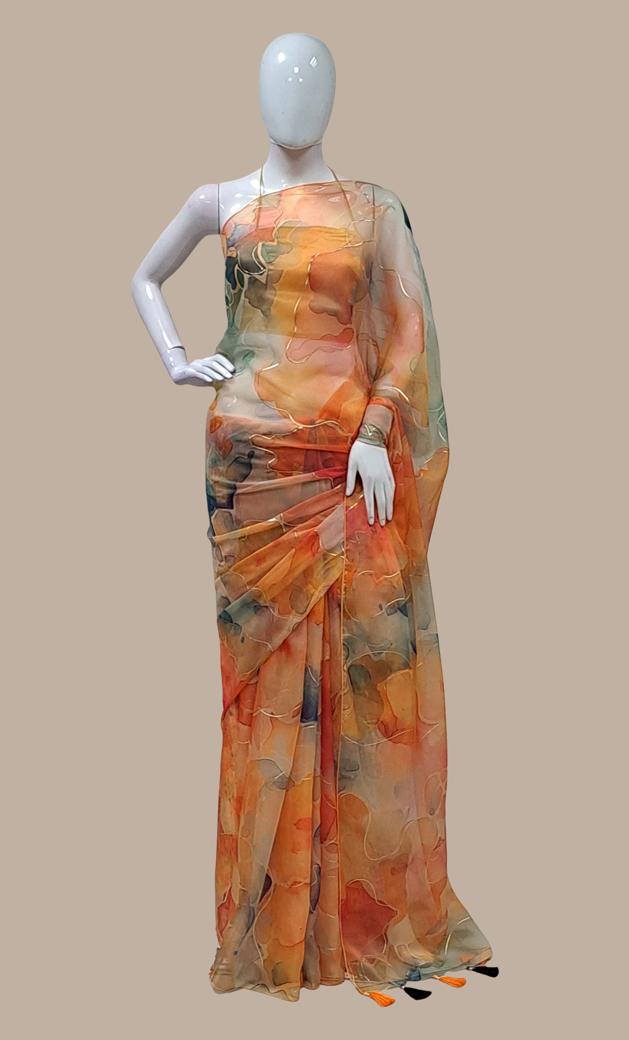 Burnt Orange Shaded Printed Sari