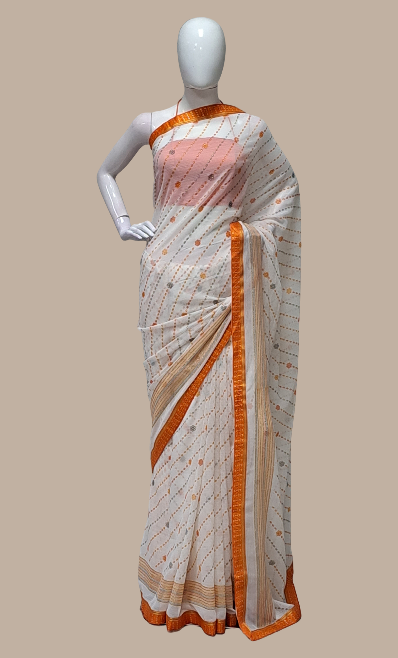 Off White Printed Sari