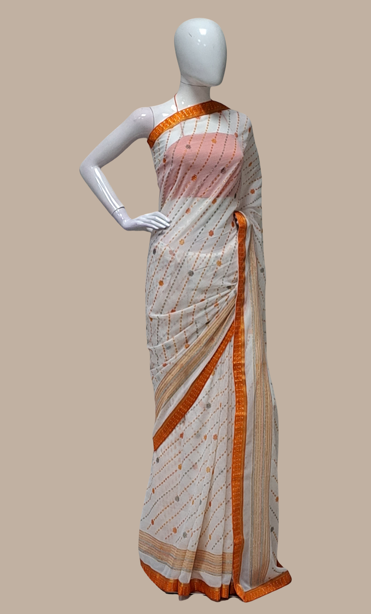 Off White Printed Sari