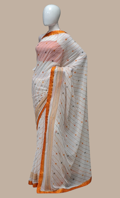 Off White Printed Sari