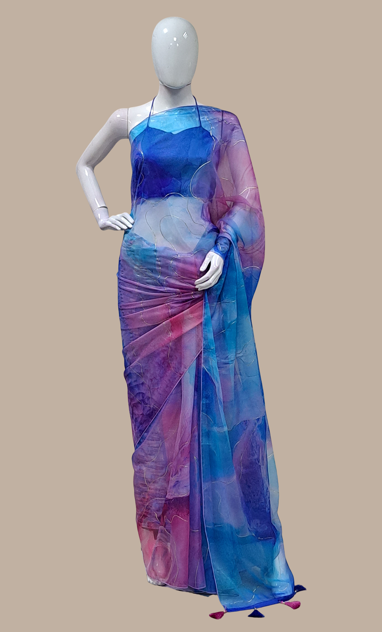 Royal Blue Shaded Printed Sari