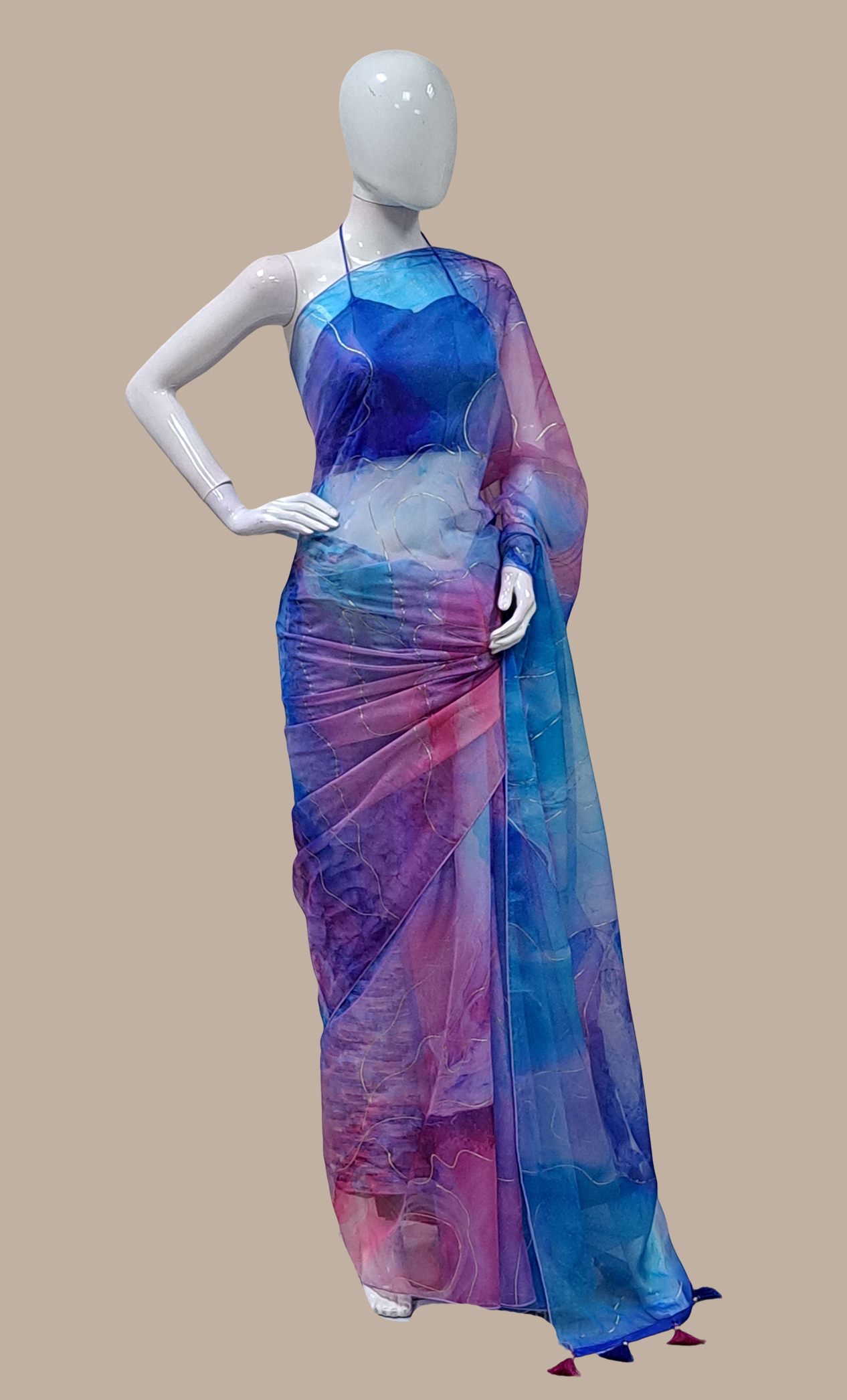 Royal Blue Shaded Printed Sari