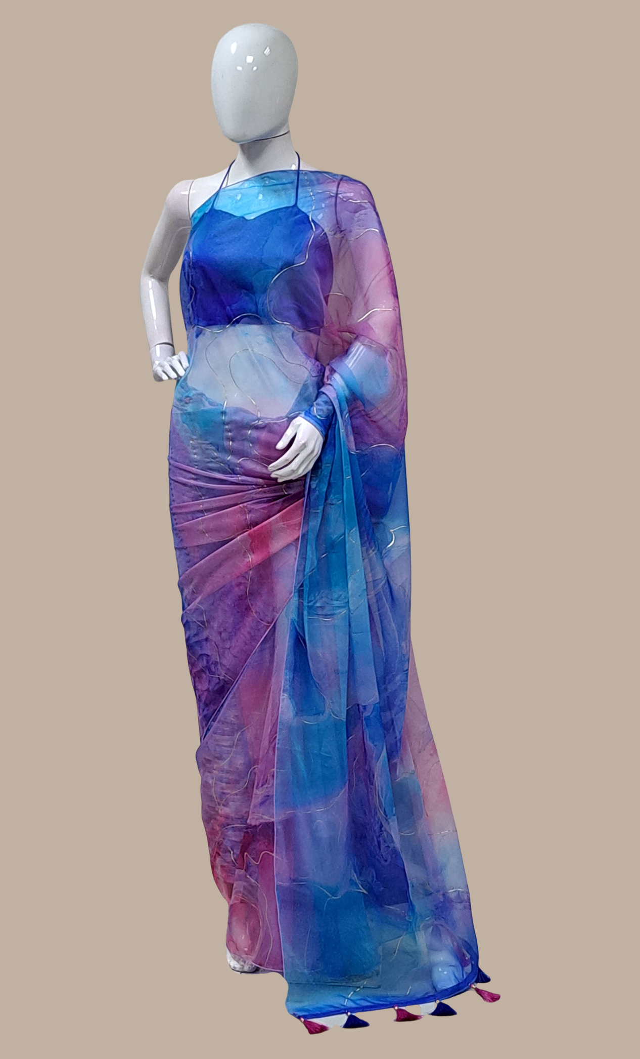 Royal Blue Shaded Printed Sari