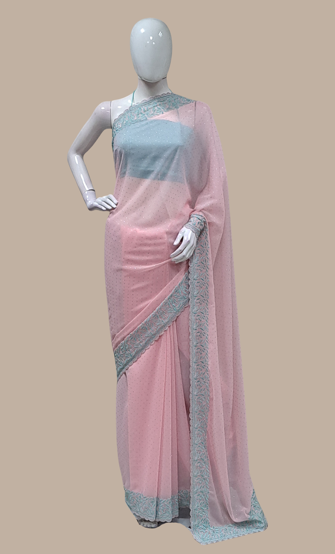 Rose Pink Embroidered Sari