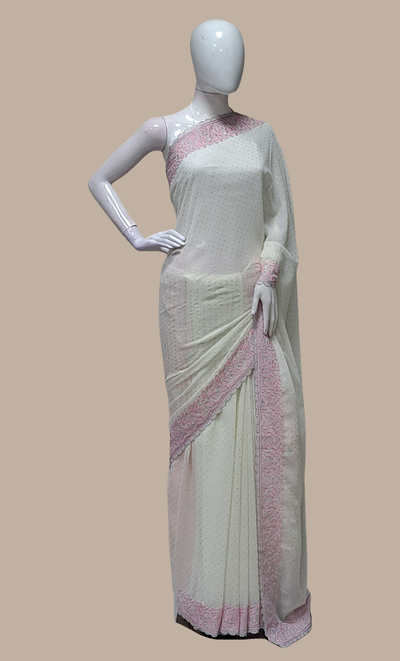 Cream Embroidered Sari