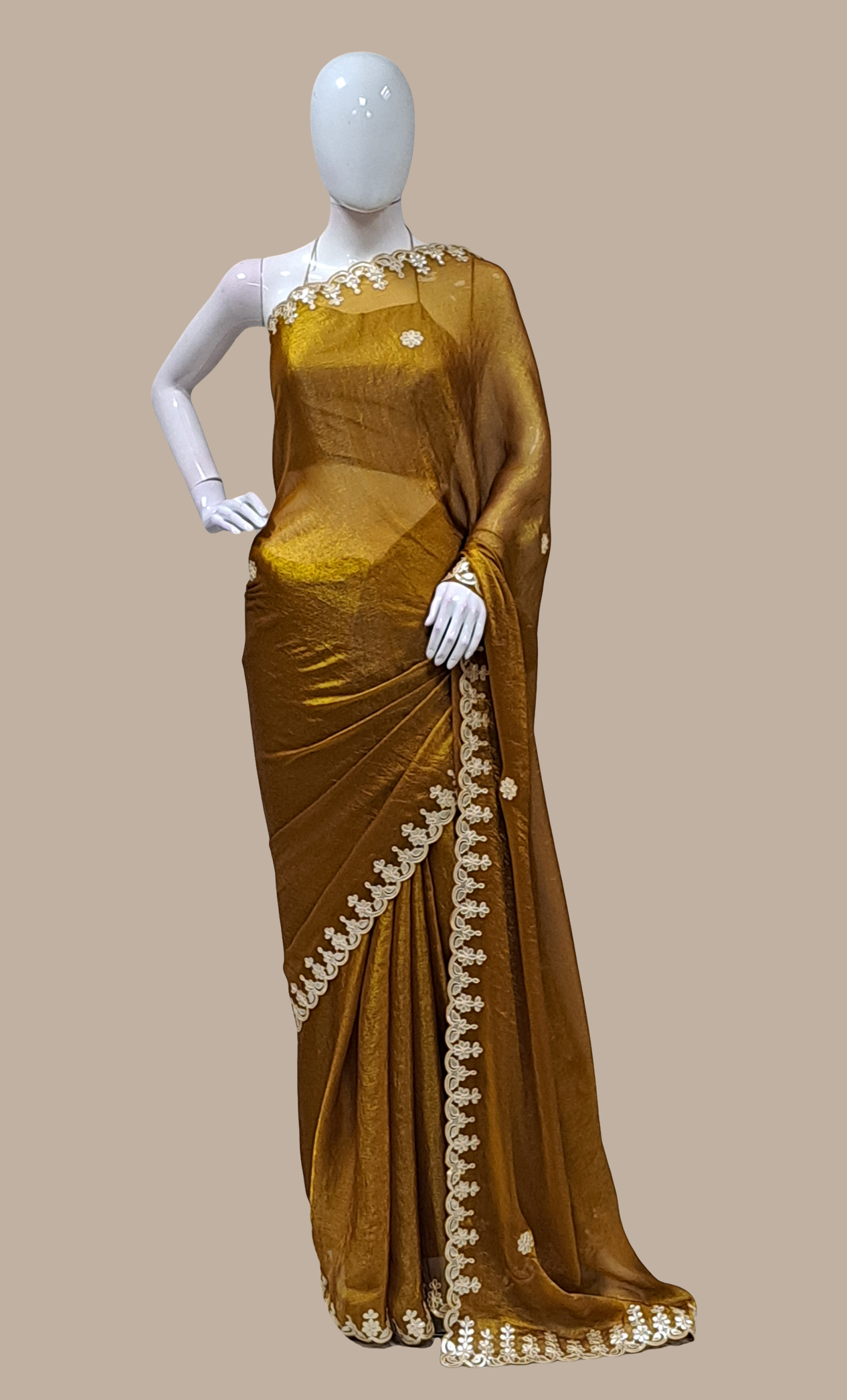 Dark Mustard Embroidered Sari