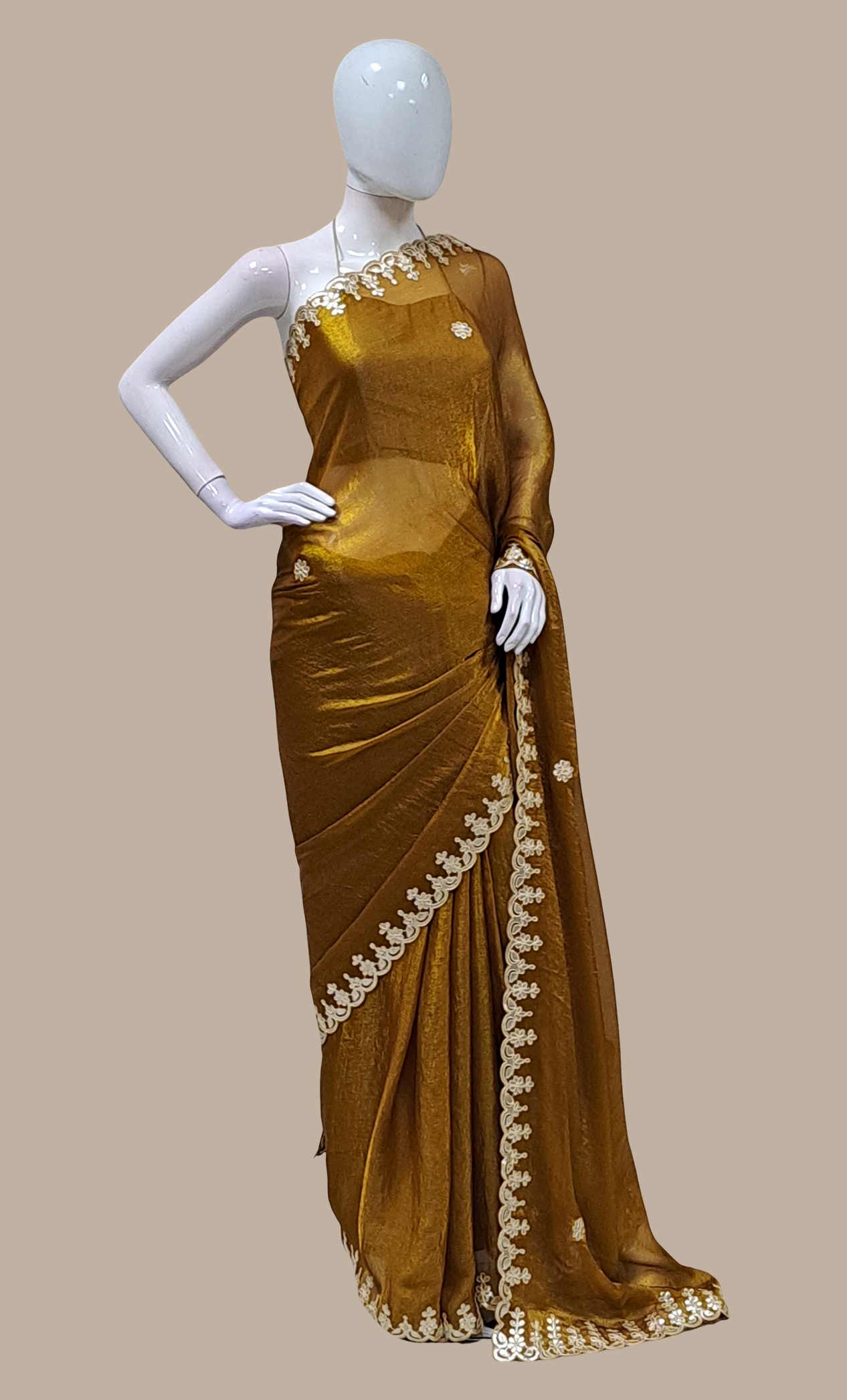 Dark Mustard Embroidered Sari