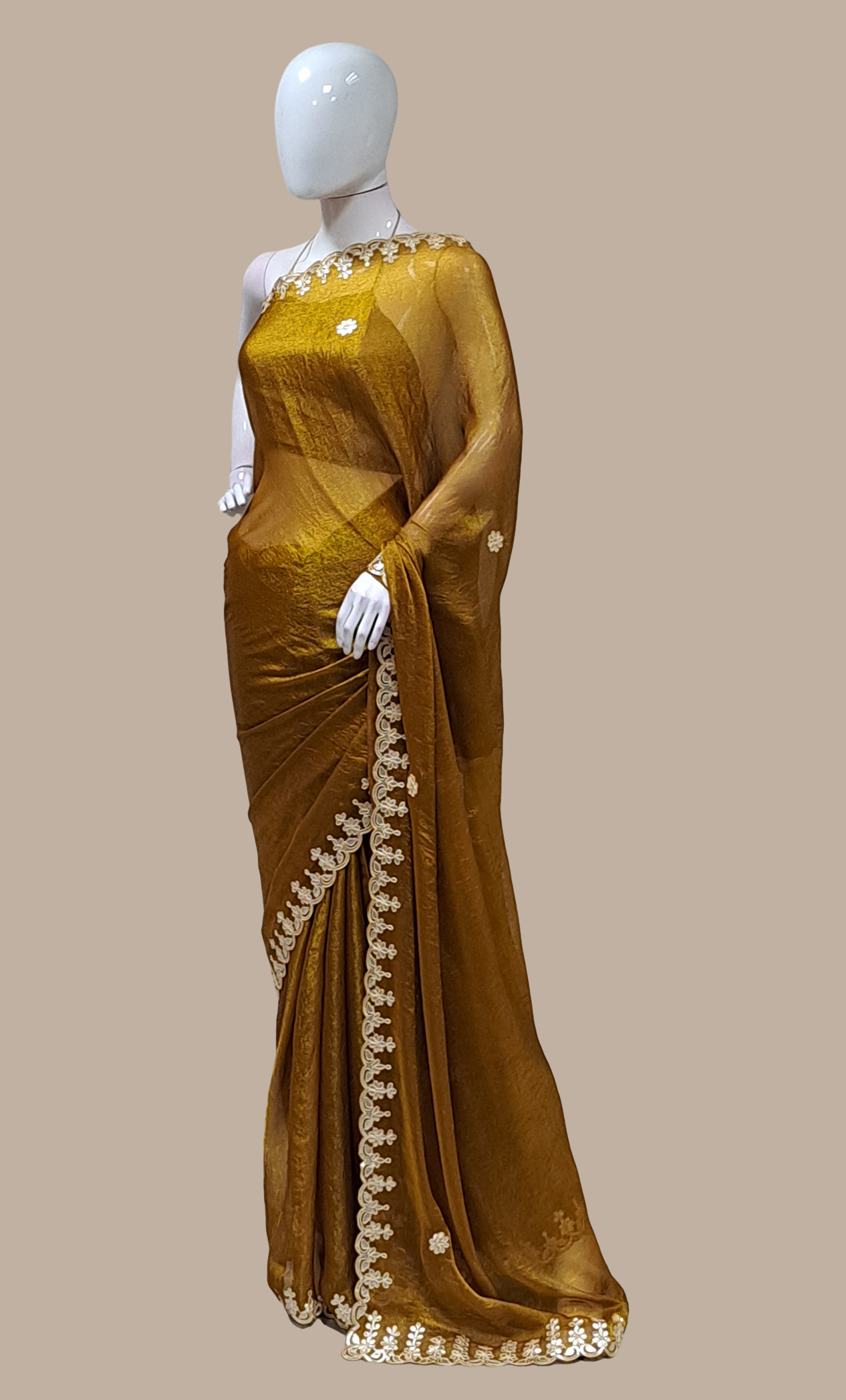 Dark Mustard Embroidered Sari