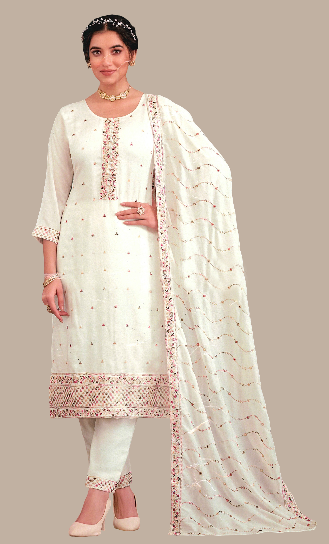 Light Cream Embroidered Punjabi