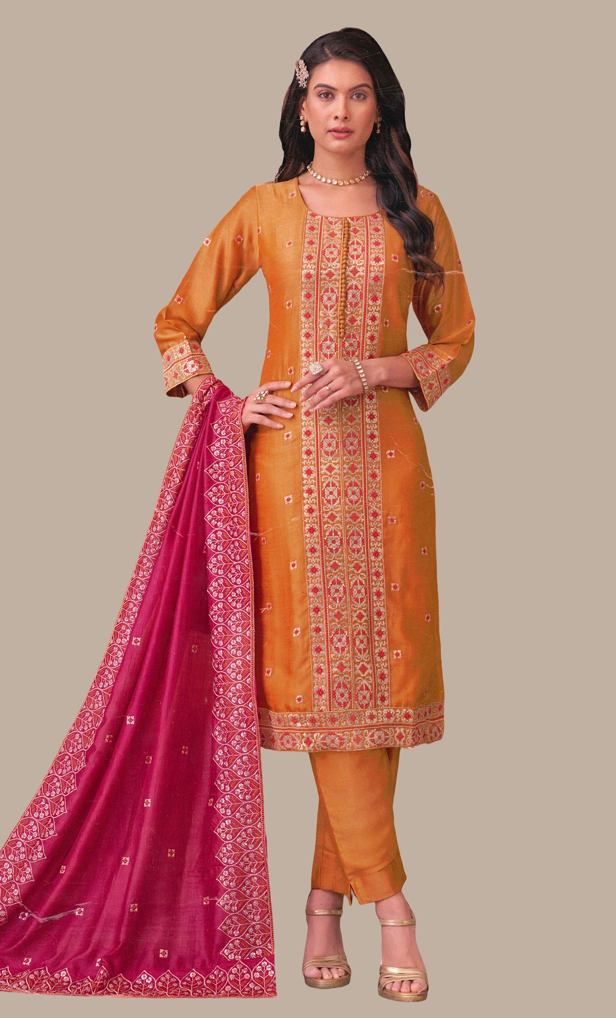 Deep Mustard Embroidered Punjabi