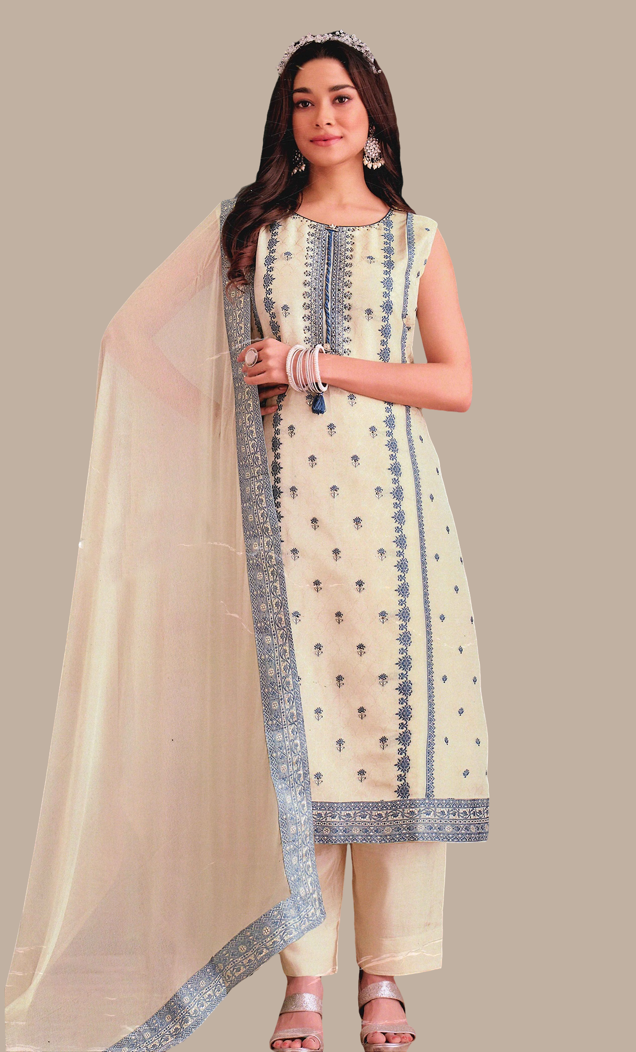 Cream Embroidered Punjabi