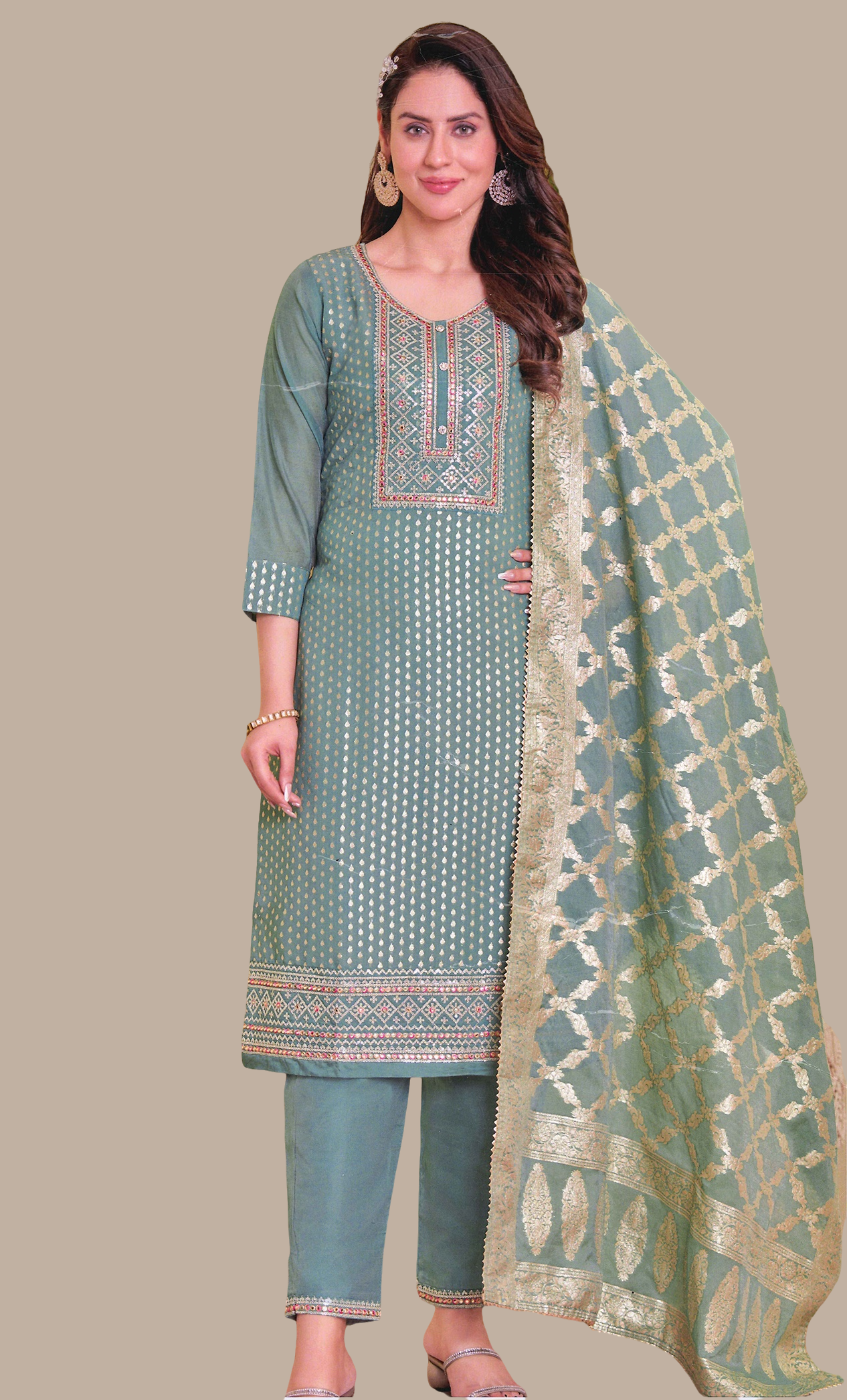 Olive Embroidered Punjabi