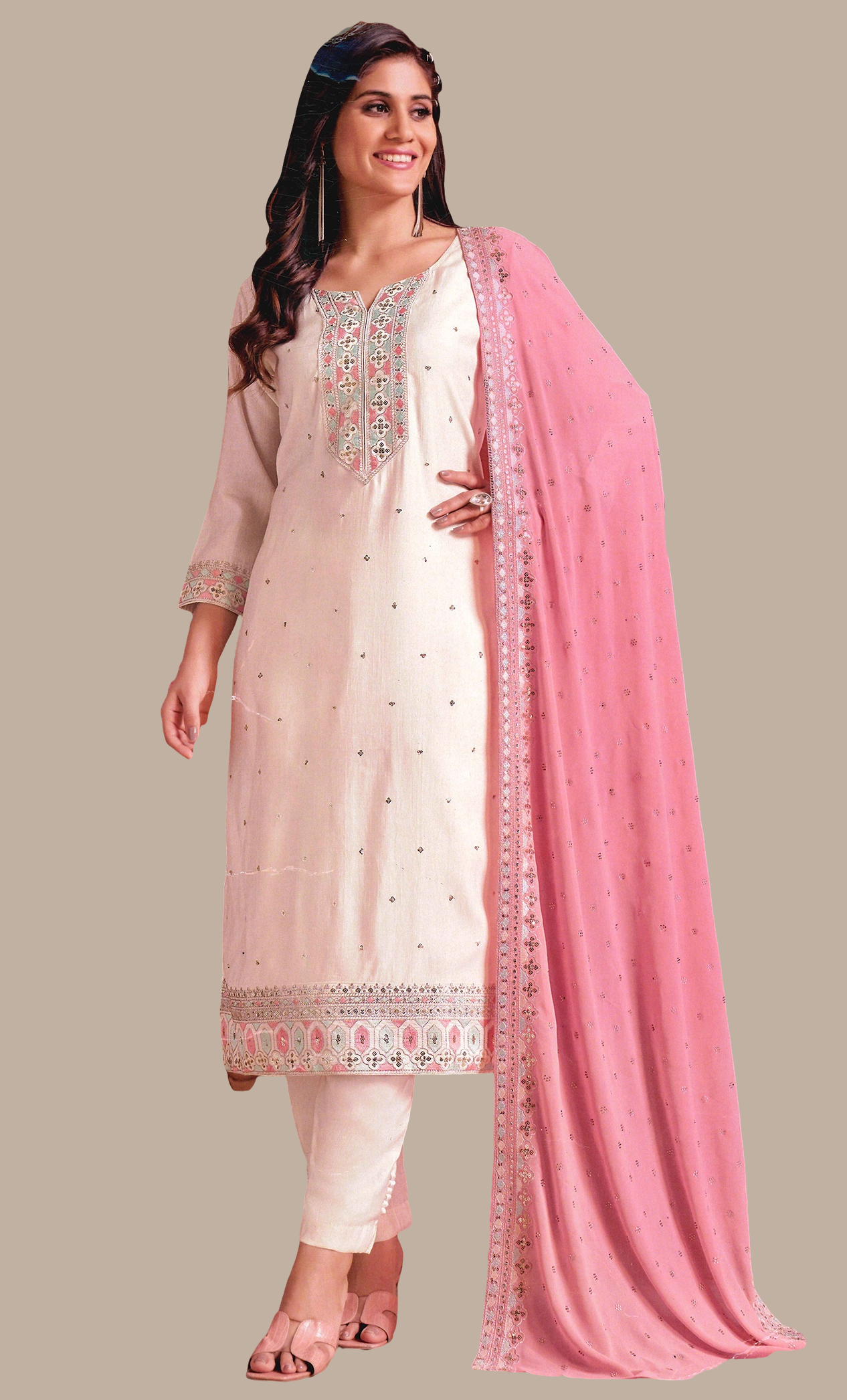 Cream Embroidered Punjabi