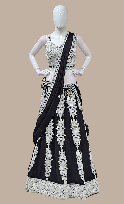 Black Embroidered Chania Choli Set