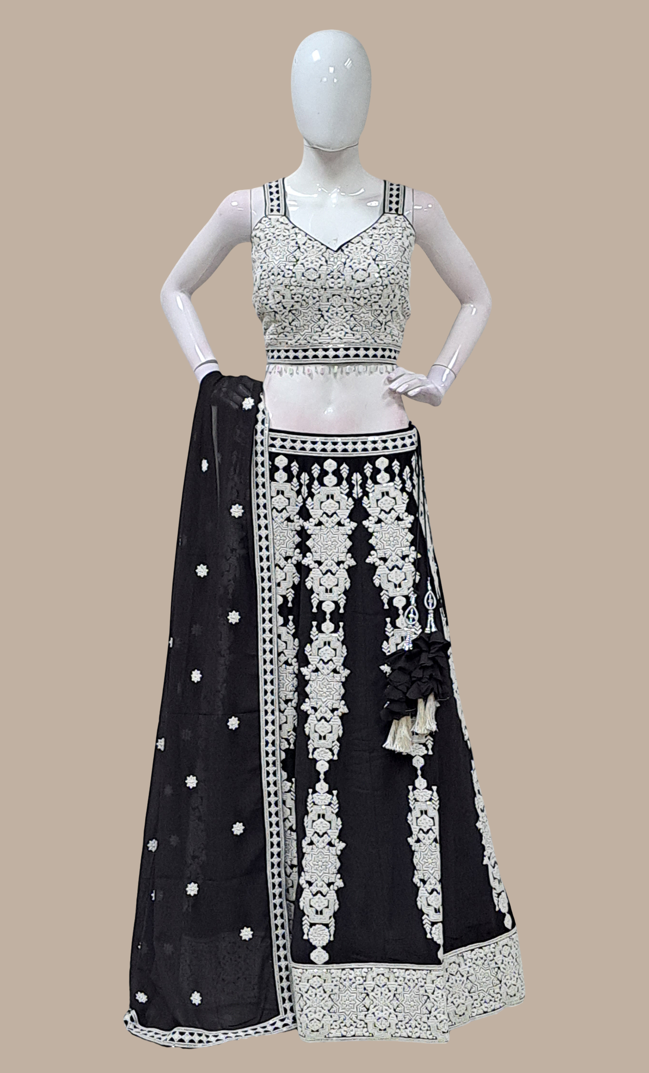 Black Embroidered Chania Choli Set