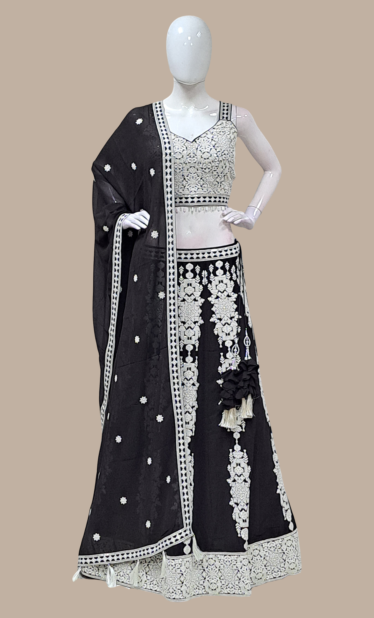 Black Embroidered Chania Choli Set