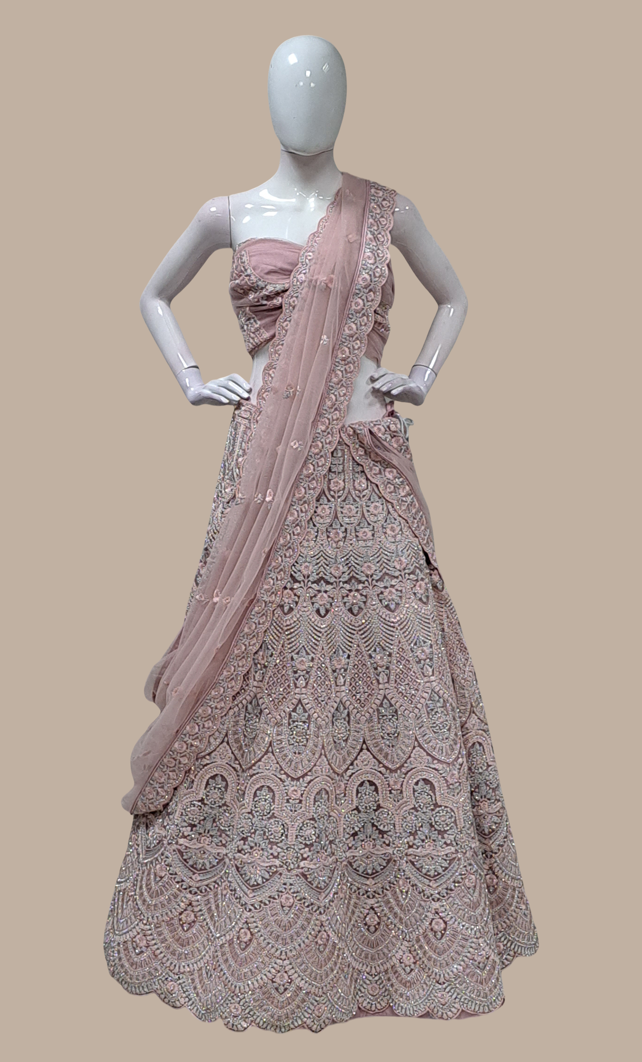 Dusty Mink Fully Embroidered Lengha