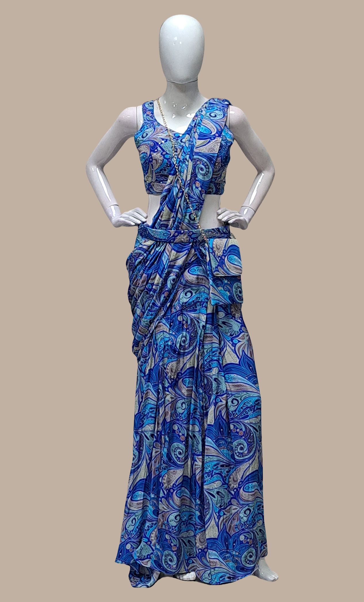 Royal Blue Ready Sari With Ready Made Blouse