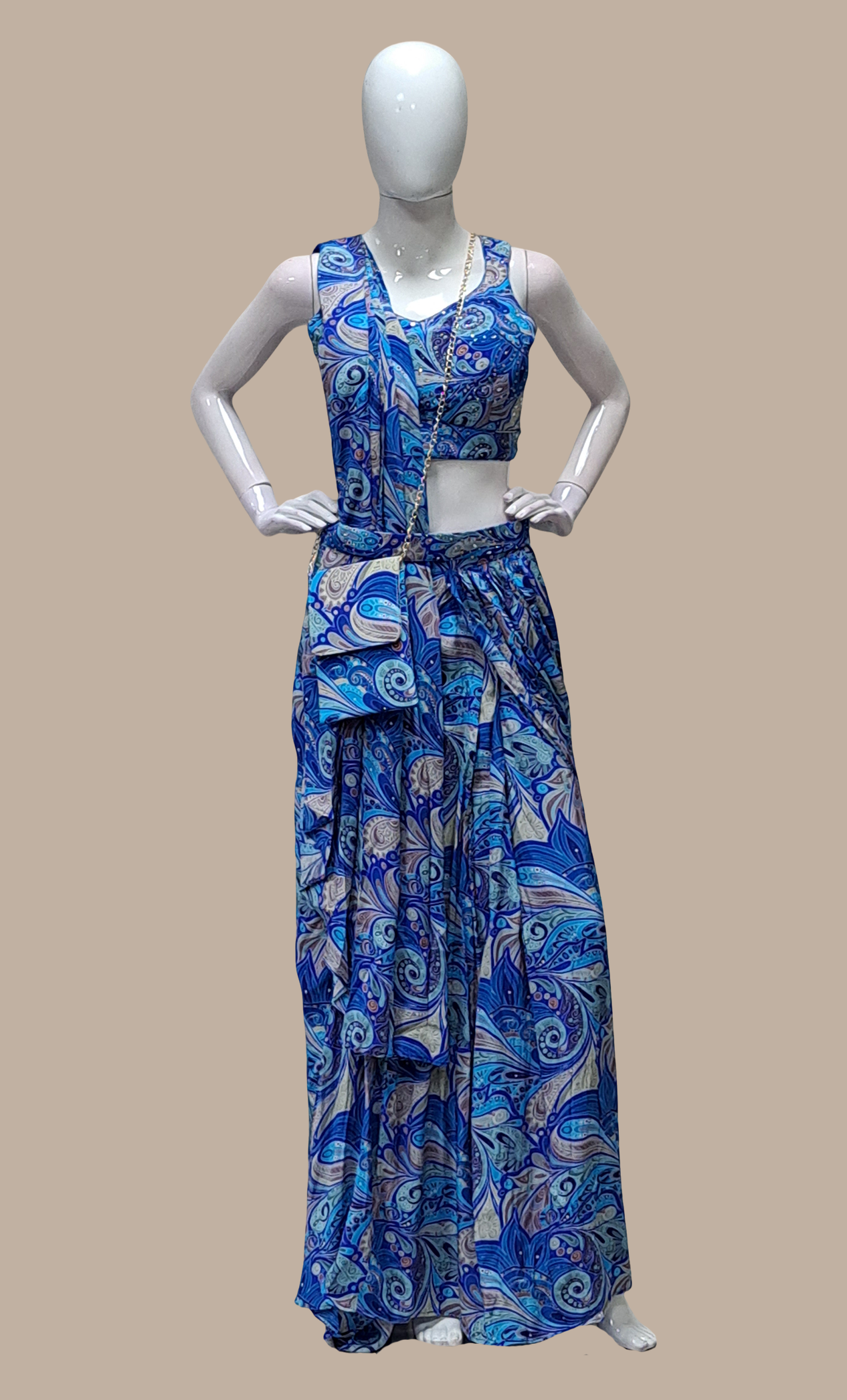 Royal Blue Ready Sari With Ready Made Blouse