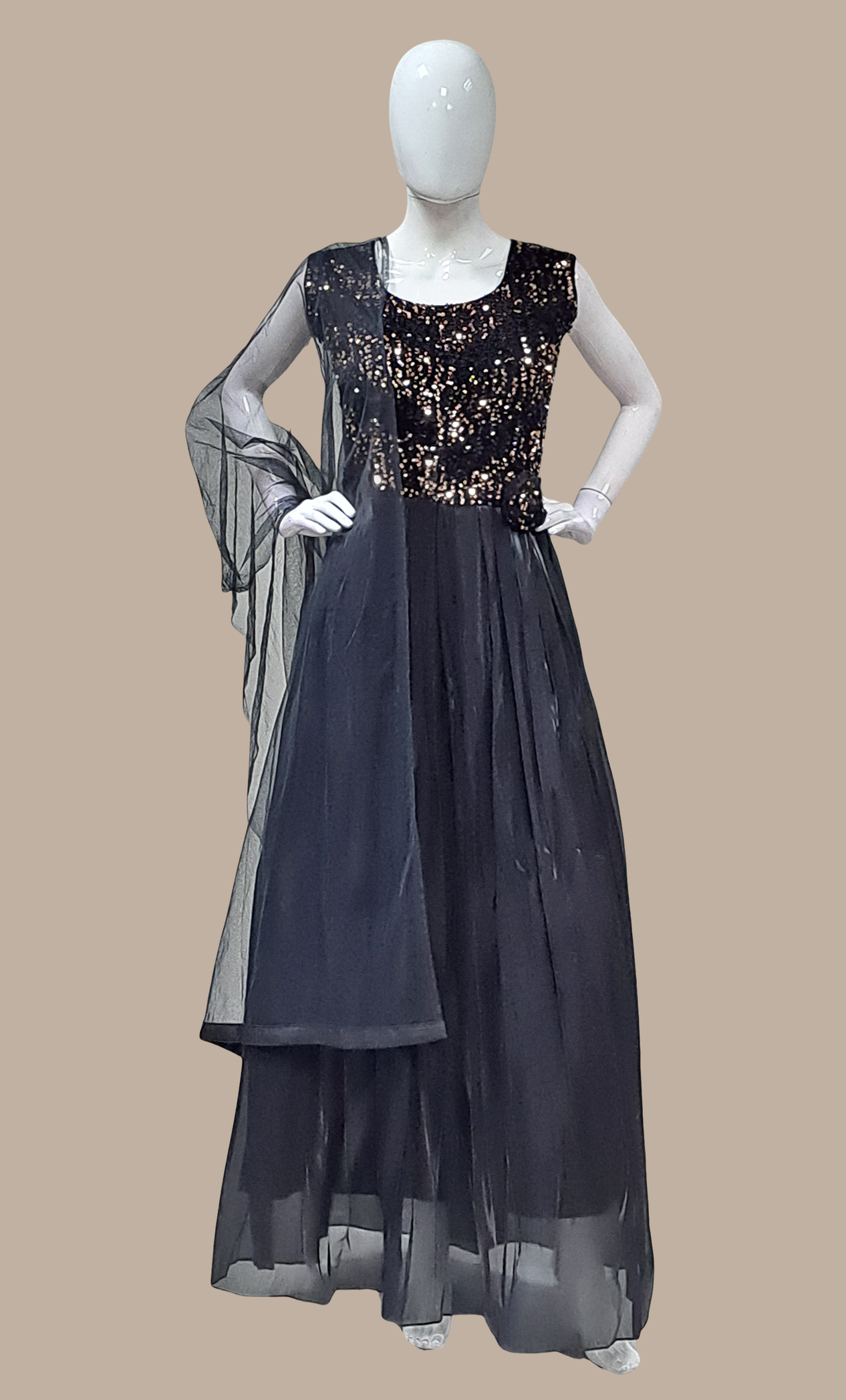 Black Sequin Embroidered Gown & Dupatta