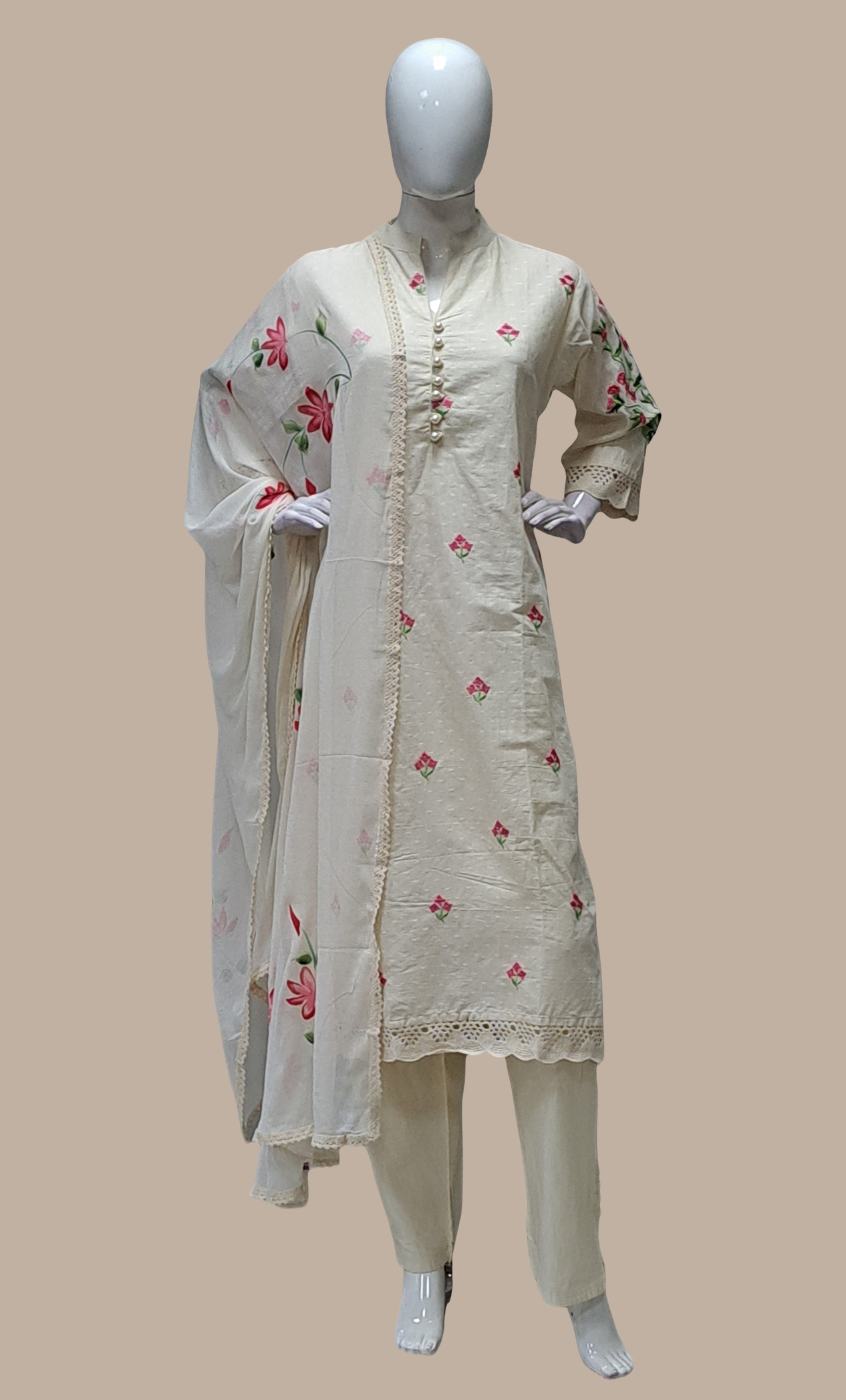 Cream Embroidered Punjabi