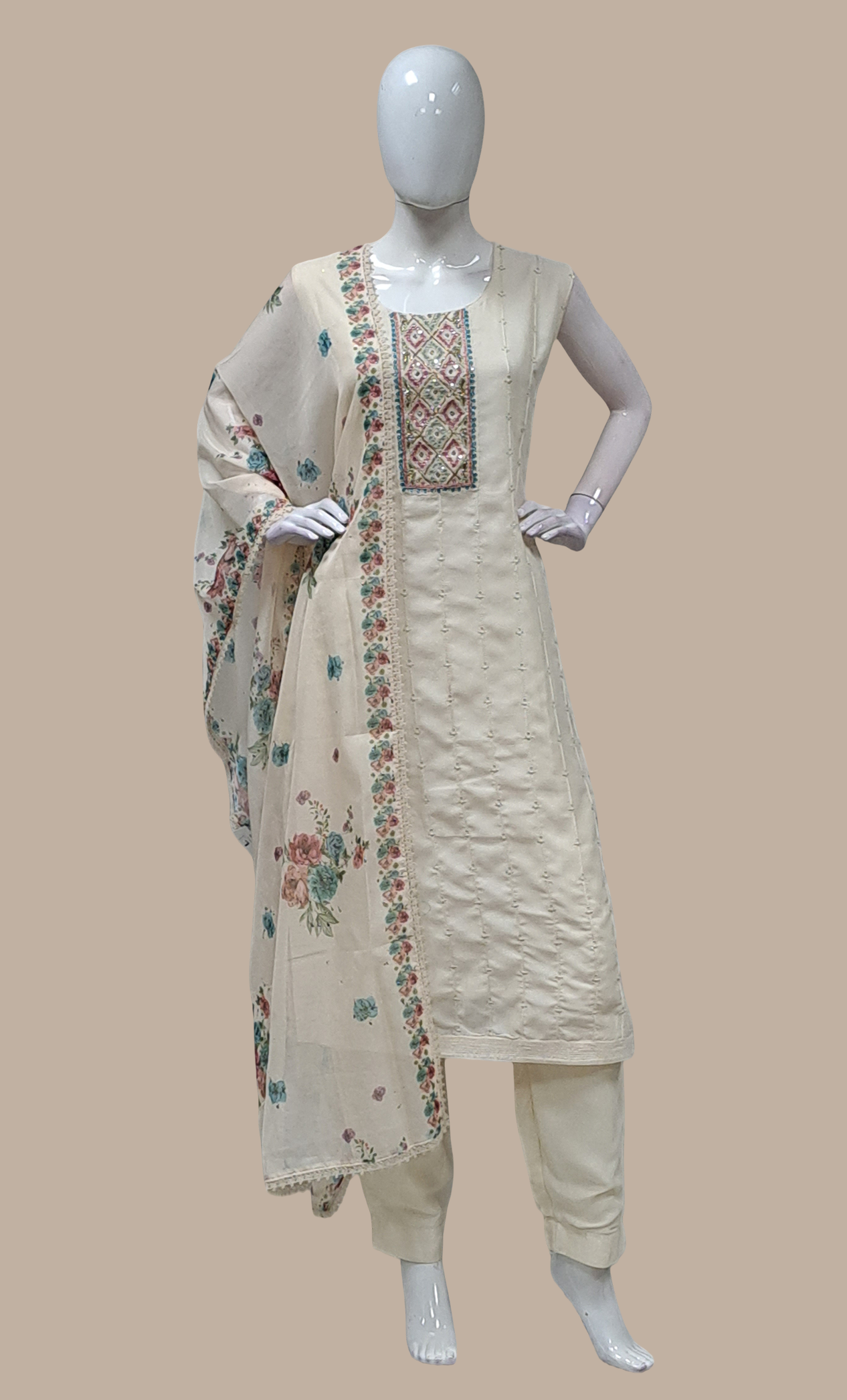 Deep Cream Embroidered Punjabi