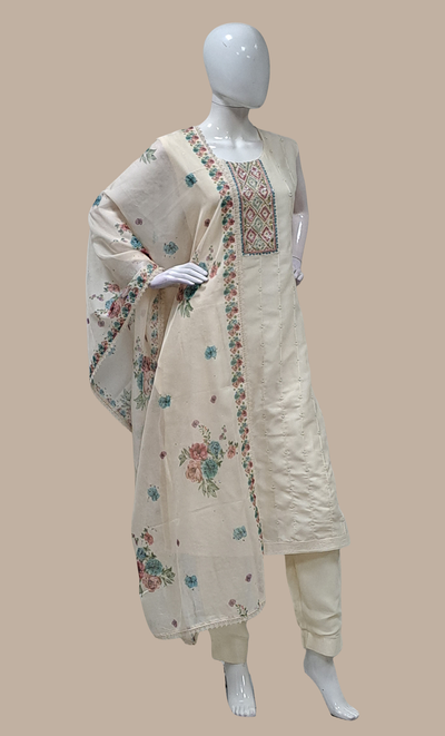 Deep Cream Embroidered Punjabi