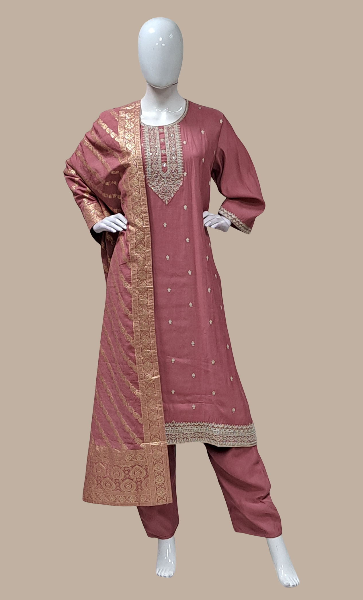 Dark Mink Embroidered Punjabi