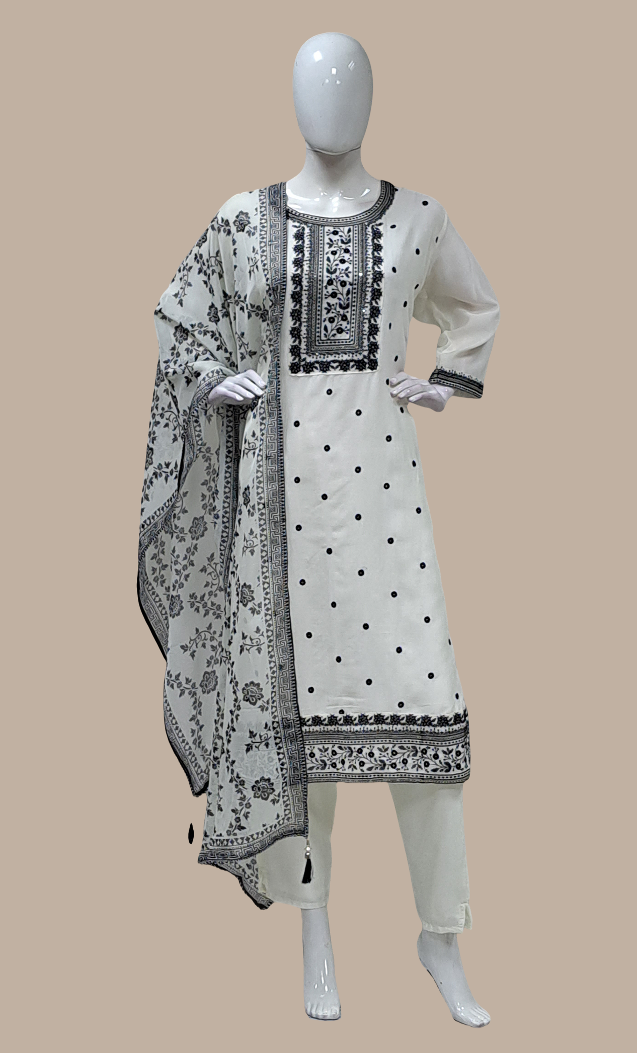 Cream Embroidered Punjabi