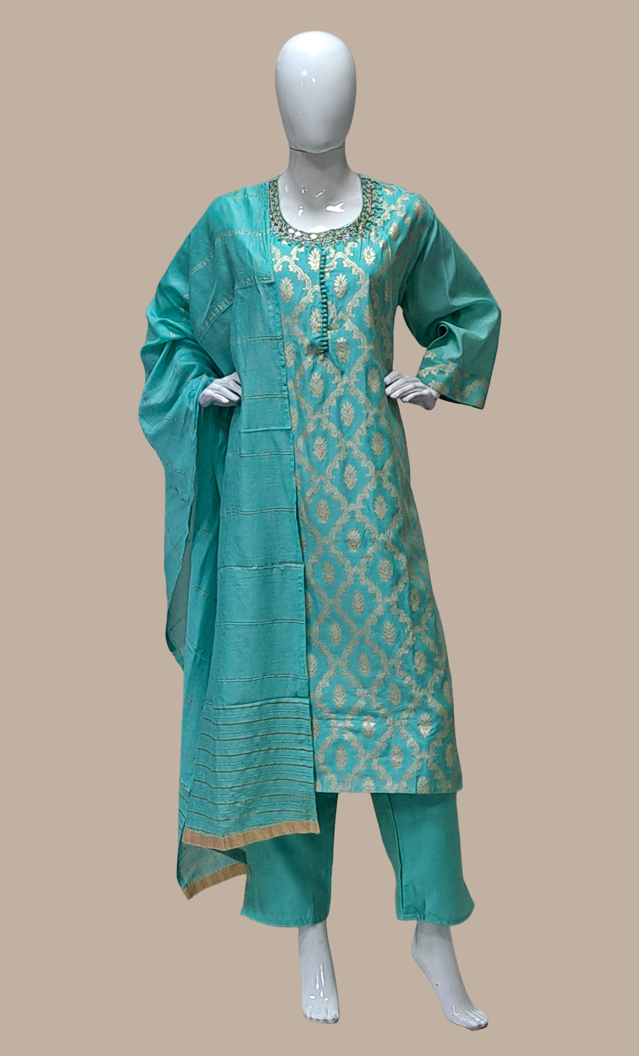 Deep Aqua Embroidered Punjabi