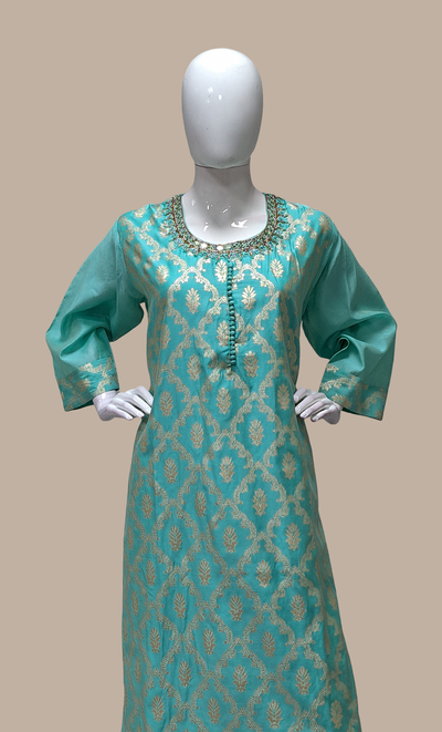 Deep Aqua Embroidered Punjabi