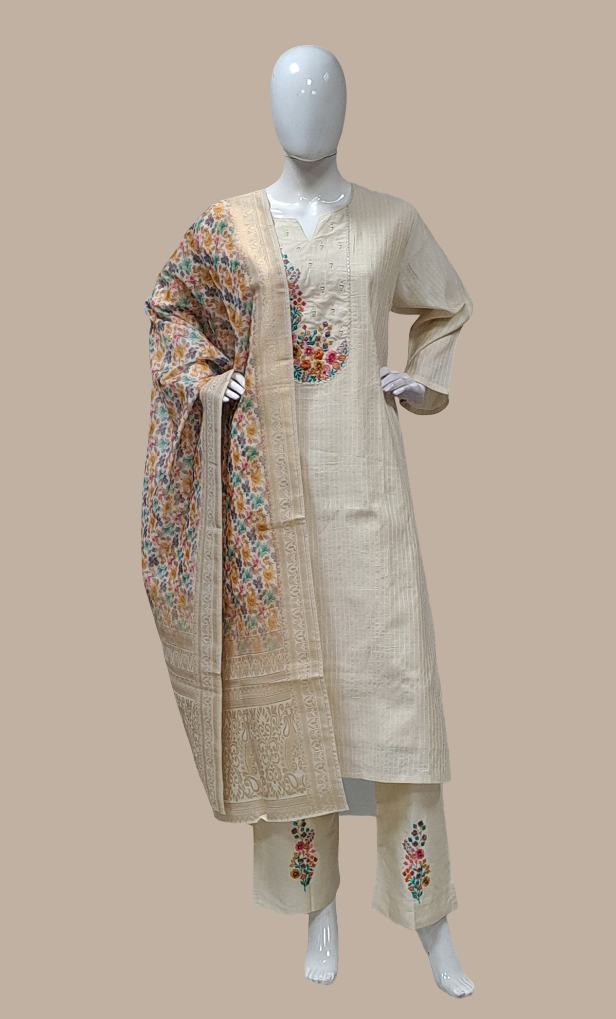 Cream Embroidered Punjabi