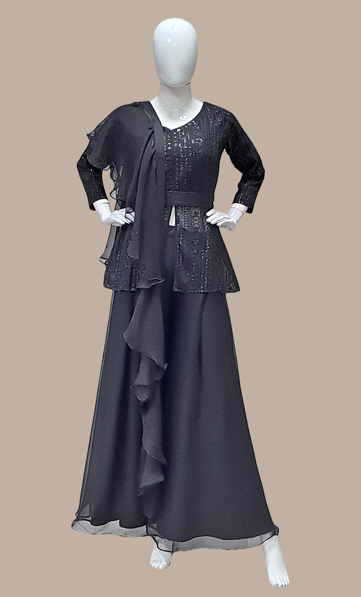 Black Embroidered Palazzo Set