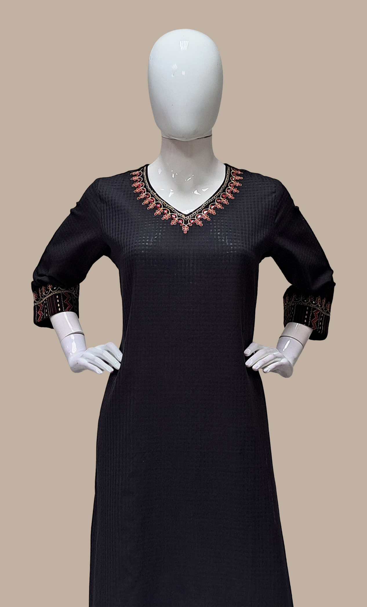 Black Embroidered Kurti Top